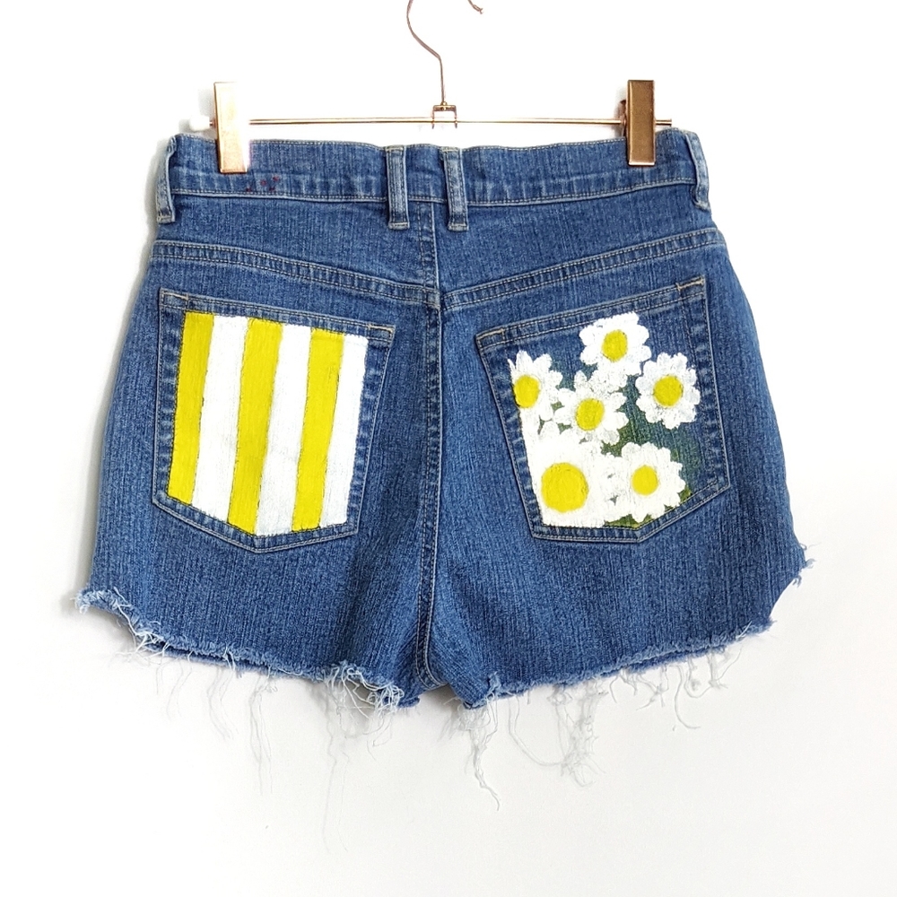 Handpainted Daisy Sunflower Cutoffs Jean Short